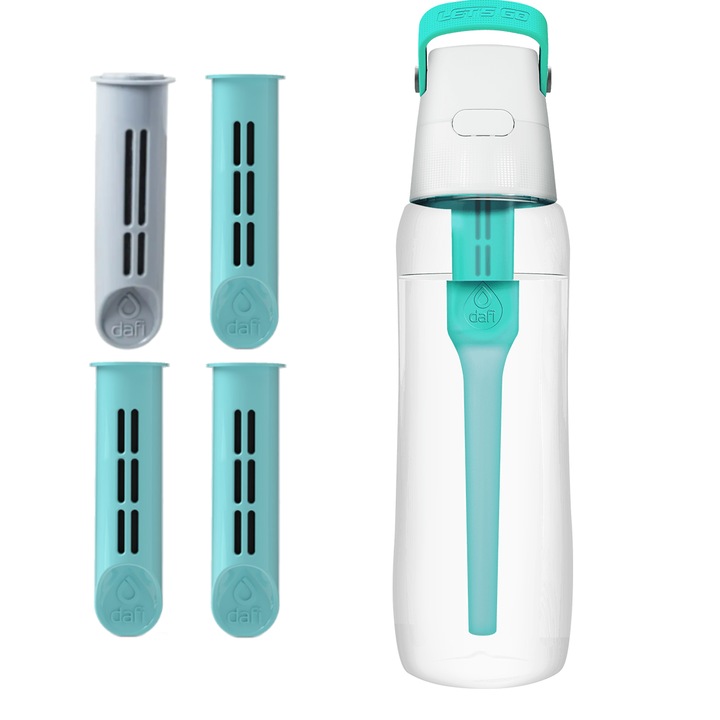 Комплект филтърна бурилка с 4 филтъра Dafi, 0,7 л, Бял/Тюркоаз