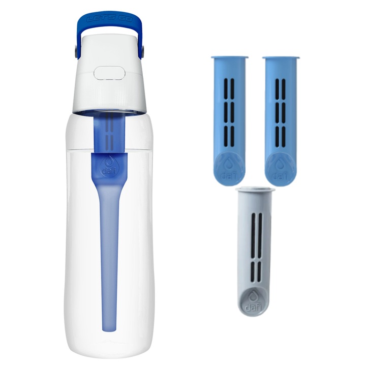Комплект филтърни бутилки/3 филтъра, Dafi, 0,7 л, Бяло/Синьо
