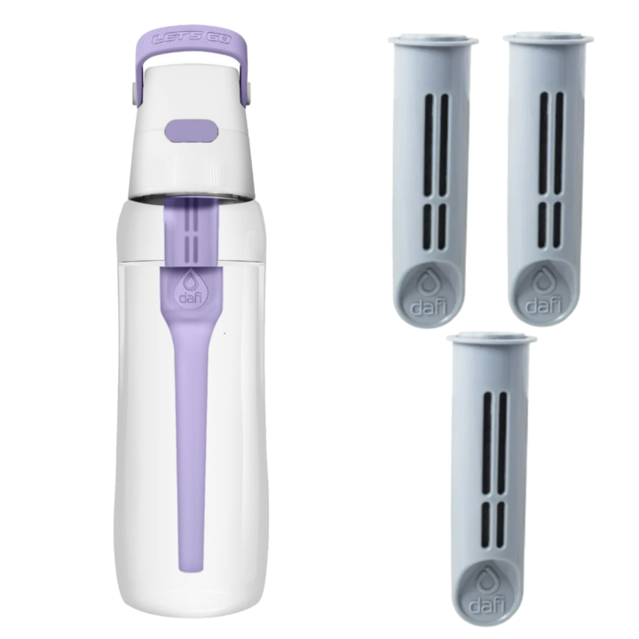Комплект филтрираща бутилка/3 филтъра Dafi, 0,7 л, Бял/Виолетов