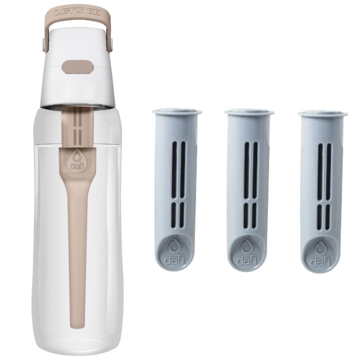 Филтърна бутилка и 3 филтъра, Dafi, 0,7 л, Бяло/Бежово
