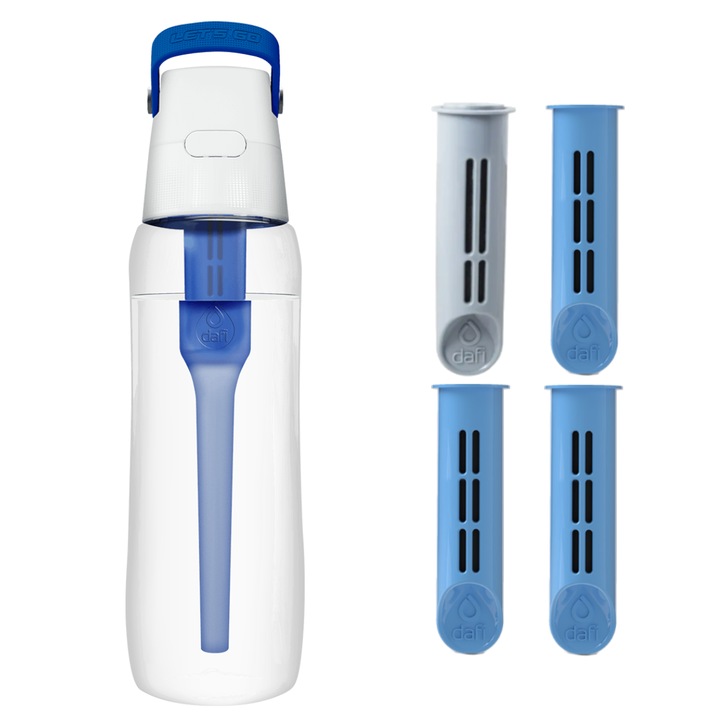 Комплект филтърни бутилки/4 филтъра, Dafi, 0,7 л, Бяло/Синьо
