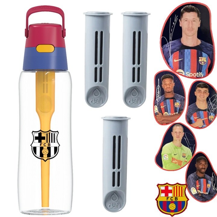 Филтърна бутилка и 3 филтъра, Dafi Solid FC BARCELONA, 0,7 л, Многоцветна
