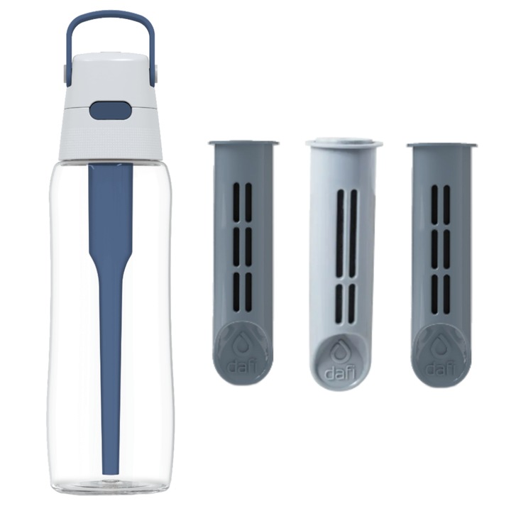 Филтърна бутилка и 3 филтъра Dafi, 0,7 л, Бял/Сив