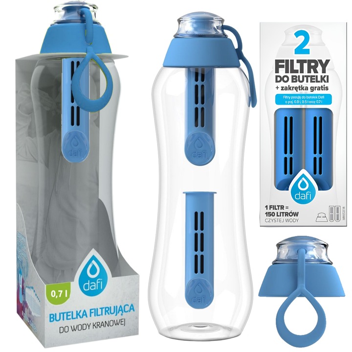 Филтърна бутилка и 4 филтъра, Dafi, 0,7 л, Синя