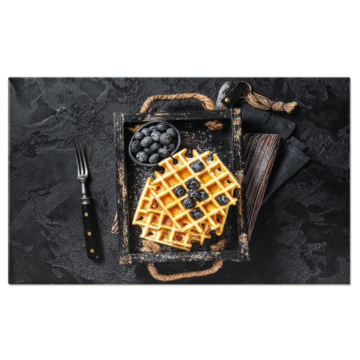 Tablou Canvas - Delicii Dulci, Waffles si Sirop, Bucatarie Vieneza si Mic Dejun Gourmet 40x25CM