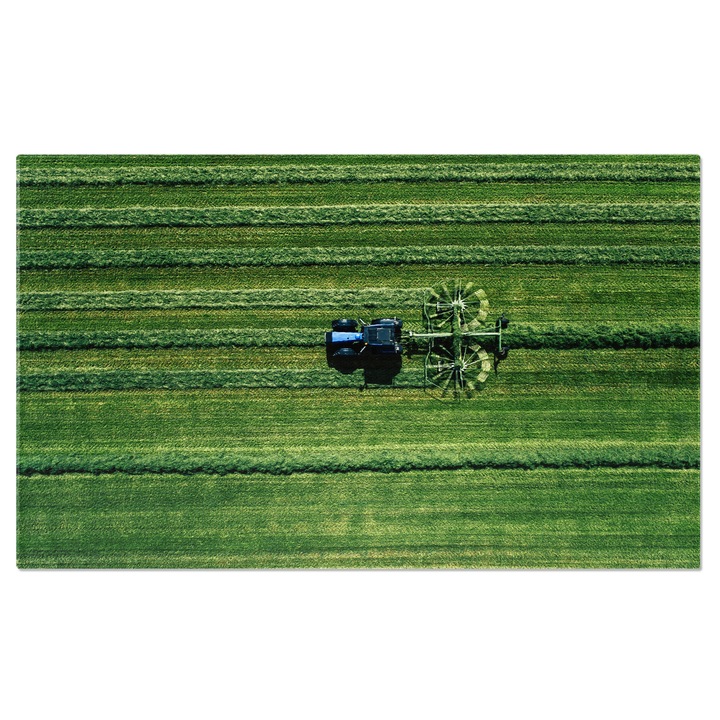 Tablou Canvas - Agricultura de Vara: Tractor si Camp de Grau vazut de Sus 100x70CM