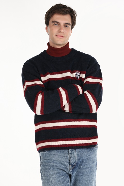 COLIN'S, Pulover cu guler inalt si maneci cazute, Rosu/Alb/Bleumarin