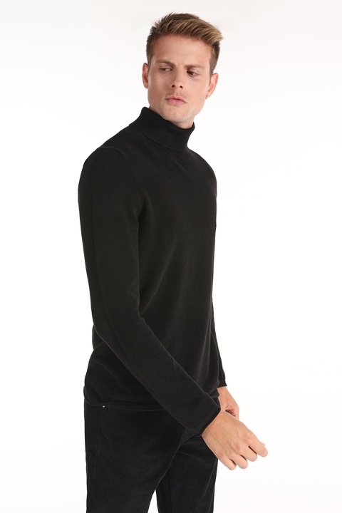 COLIN'S, Pulover de bumbac cu guler inalt, Negru
