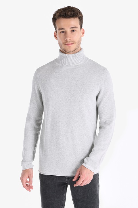 COLIN'S, Pulover de bumbac cu guler inalt, Gri deschis melange