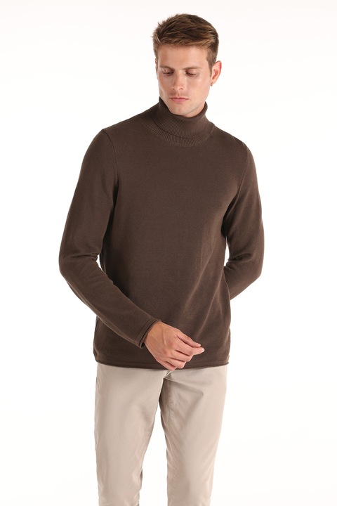 COLIN'S, Pulover de bumbac cu guler inalt, Maro
