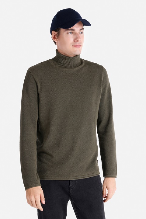 COLIN'S, Pulover de bumbac cu guler inalt, Verde padure