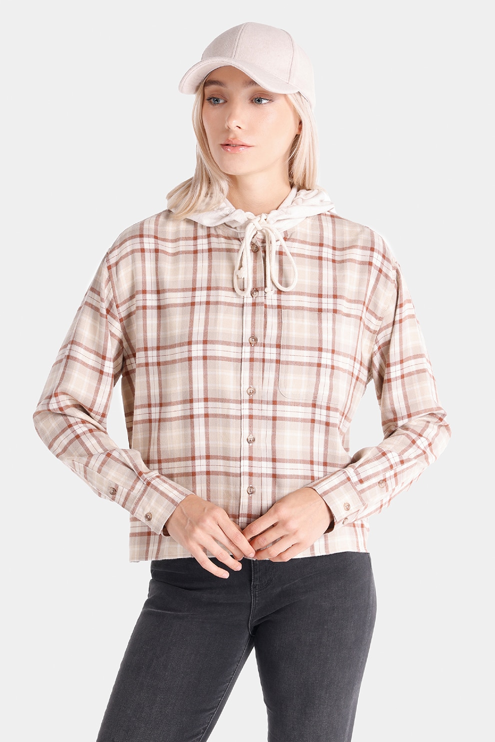 COLIN'S, Camasa regular fit in carouri, Bej, Portocaliu stins, L