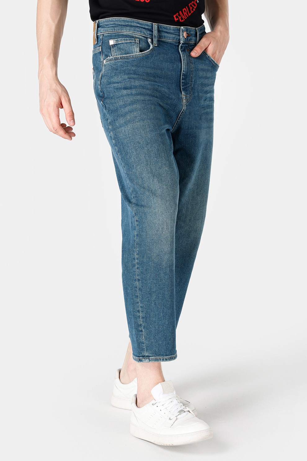 COLIN'S, Blugi crop cu aspect decolorat, Albastru, W31-L30