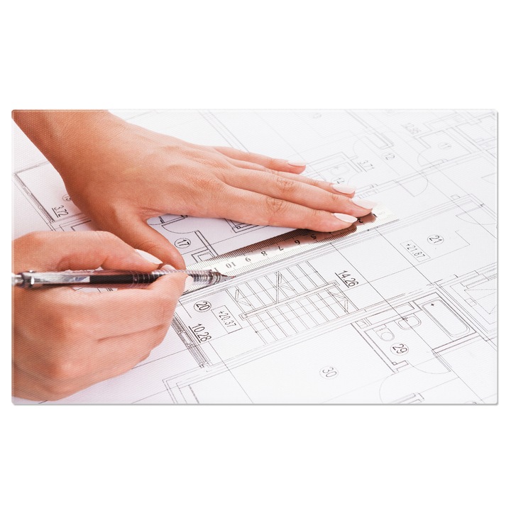 Tablou Canvas: Planuri de Constructie, Birou de Inginerie, Proiectare si Renovare 70x50CM