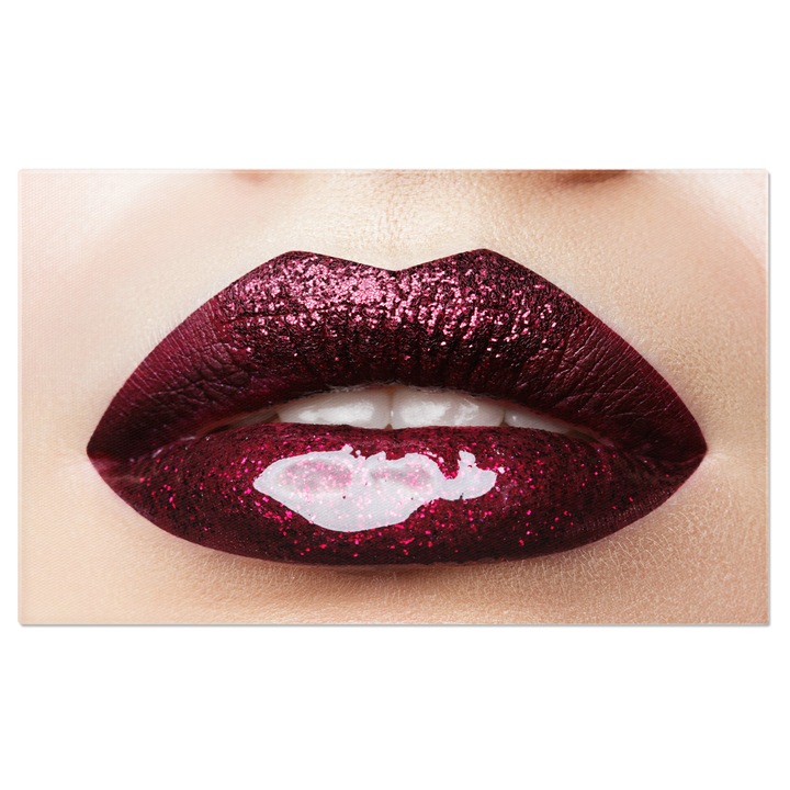 Картина на платно - Чувствени устни: Тъмно матово червило 90x60CM