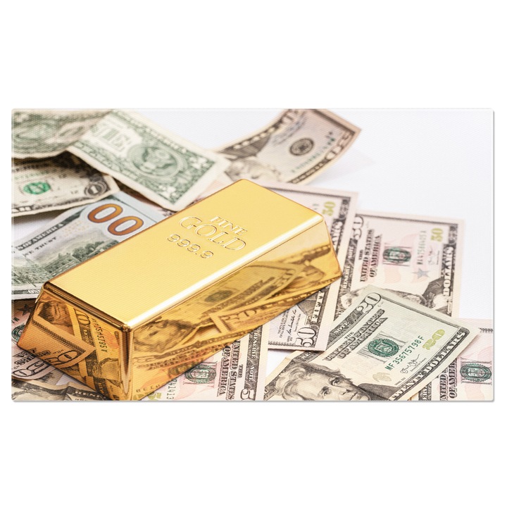 Картина на платно - чисто злато и успешни инвестиции: изображения на златни кюлчета, инвестиции в благородни метали, икономика и финанси 40x25CM