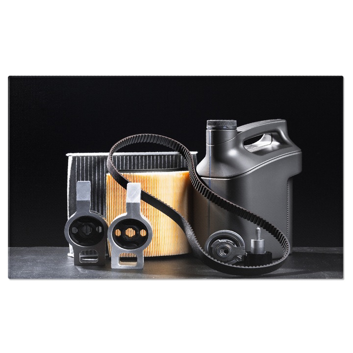 Картина на платно - Част от двигателя: превозно средство, механика, блясък, технически, ръкав, метал 70x50CM