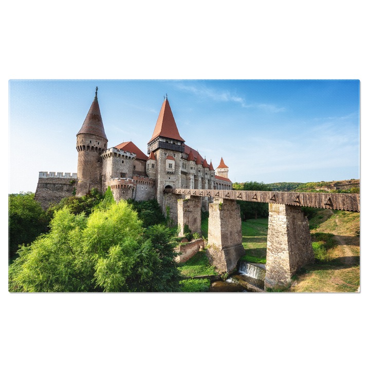 Tablou Canvas - Fortareata misterioasa: Hunedoara, corvin, pod: baroc, fatada, istoric 90x60CM