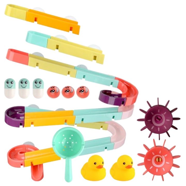 Gyerek fürdőjátékok, Kravzite®, sárga patkány vályúval, könnyen összeszerelhető, 3-6 év, 44 db, sokszínű