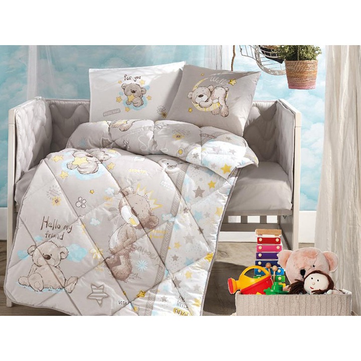 Спален комплект за бебешко креватче, Classy, Little Bear, 100% памук, 6 части