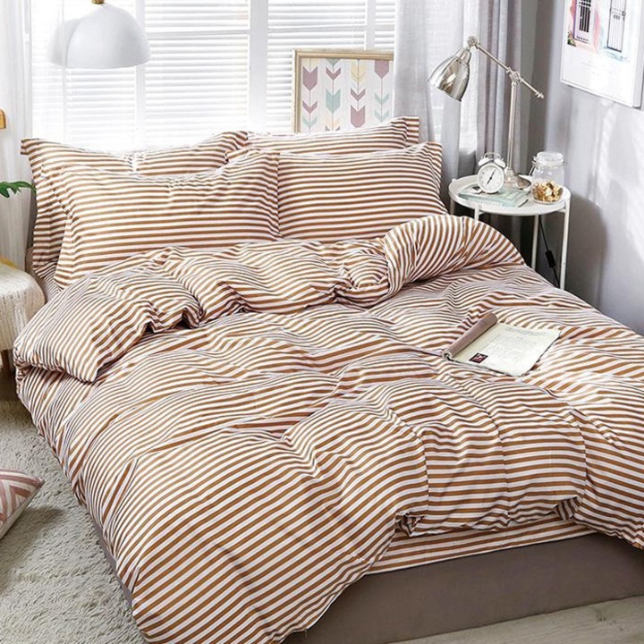 Lenjerie de pat pentru 2 persoane, Dormy, Cara, Bumbac Satinat, 4 piese