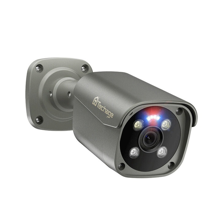 Камера за наблюдение, Techage, 605G-AI-80N, 8MP, WiFi, външна, 8CH, детектор на движение, 6 камера, черен