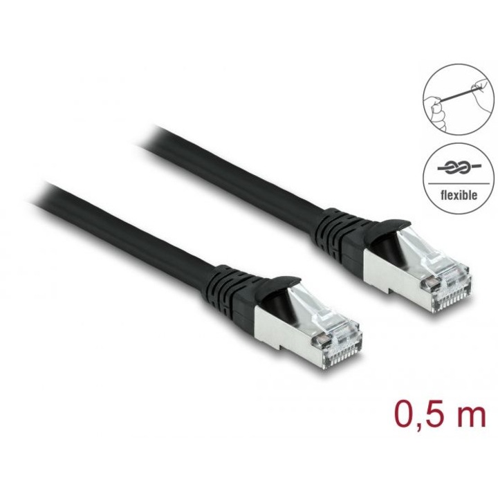 DeLock CAT6A S-FTP Patch Cable 0,5m Black, Hálózati kábelek