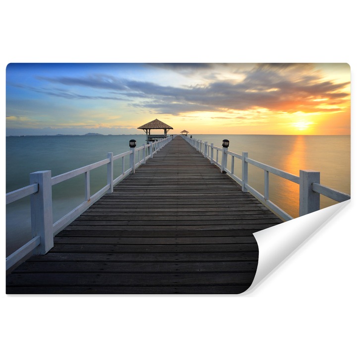 Fototapet peisaj decorativ cu vedere la apusul peste mare, stil modern 368 cm x 254 cm 3D, pentru living