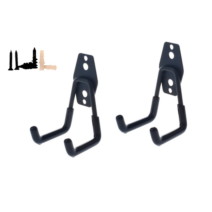 Set 2 bucati Suport cu carlig pentru garaj, TMY, 2x HK-01C, Greutate maxima suportata 20 kg Negru