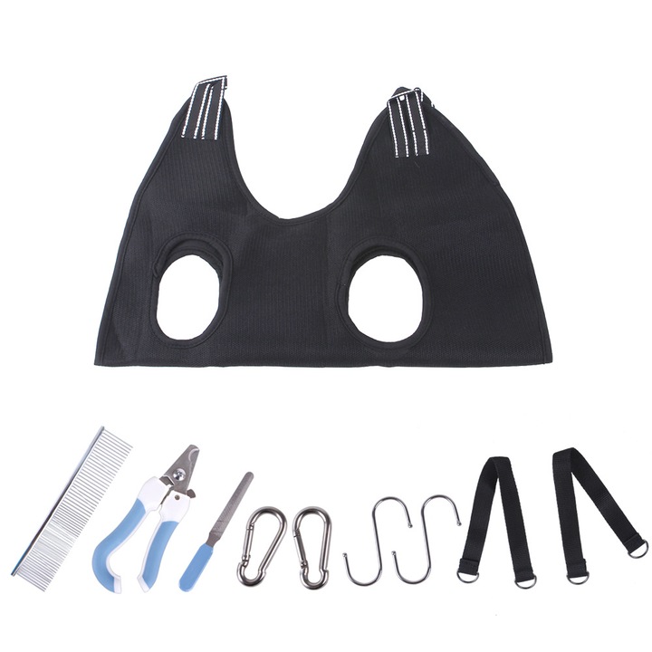 Комплект за подстригване на животни, QttvbTna, Професионален, хамак за подстригване, включва клещи и пила за нокти, гребен, многоцветен