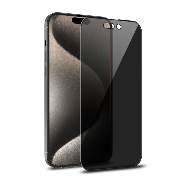 Privacy Стъклен Протектор за iPhone 15 Pro, Черен