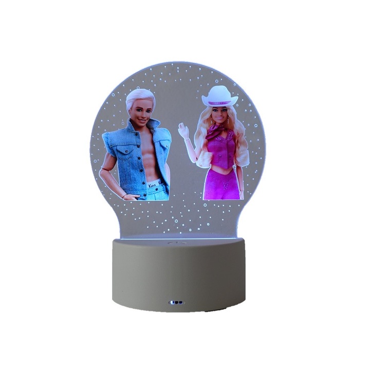 LED éjszakai lámpa, Barbie és Ken, 7 szín, USB tápegység vagy 3 AA elem