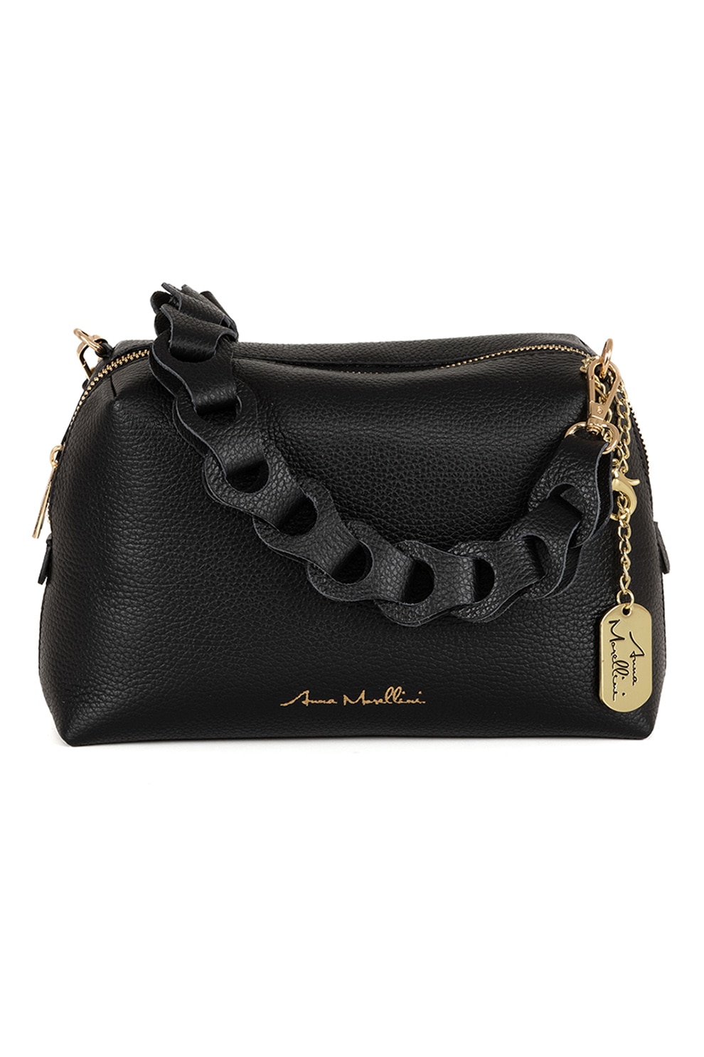 Anna Morellini, Geanta din piele cu bareta de umar detasabila, Negru