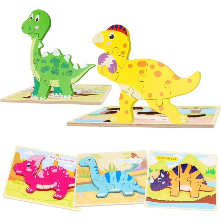 5 darabos puzzle készlet, QttvbTna, 5 darabos készlet, dinoszauruszok, többszínű