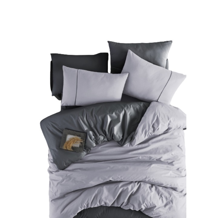 Zagreb, set cuvertura de pat din 3 piese, 100% bumbac armat, simplu, cu fermoar, 140x200cm