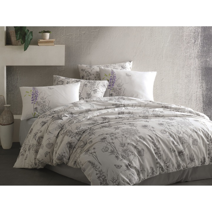 Myra, set cuvertura de pat din 3 piese, 100% bumbac, simplu, cu fermoar, 140x200cm