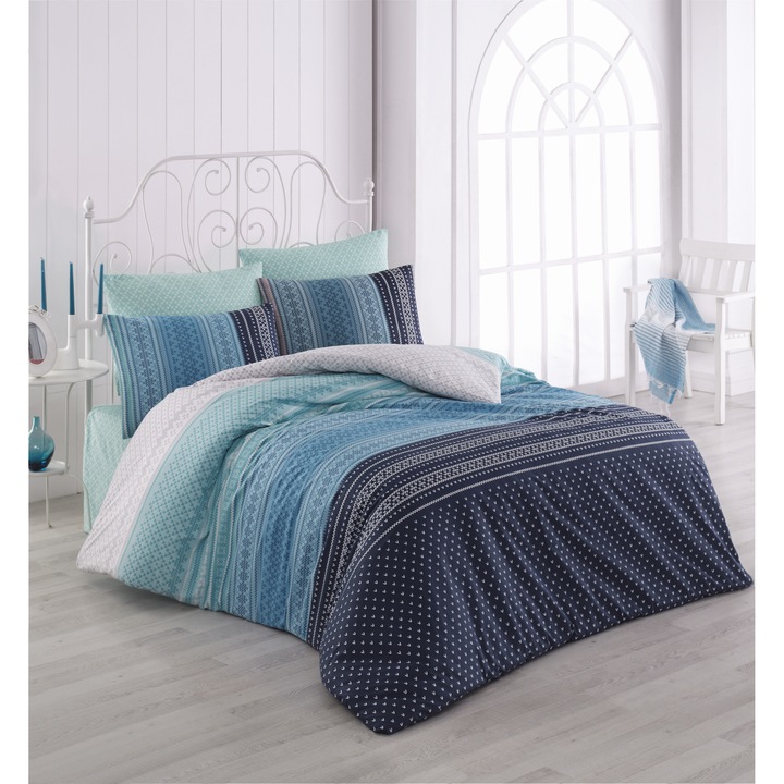 Set cuvertura de pat Summer V1.3 piese, 100% bumbac, simplu, cu fermoar, 140x200cm