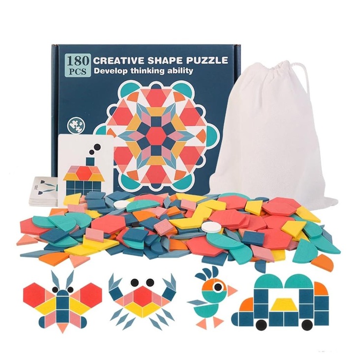 QttvbTna fa puzzle készlet, 180 db, geometrikus, sokszínű, 24,5x21x3,8 cm, +3 év