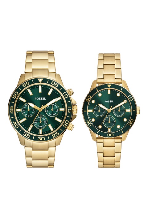 Fossil, Set de ceasuri unisex din otel inoxidabil, Auriu