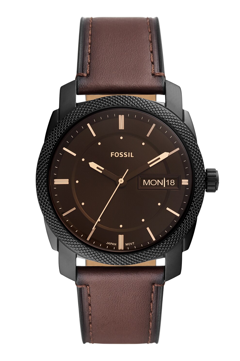 Fossil, Ceas cu o curea de piele, Maro inchis, Gri hematit