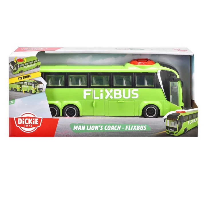Autobuz Dickie Toys, 26.5cm, usi si portbagaj mobile, roti directioanale, plastic