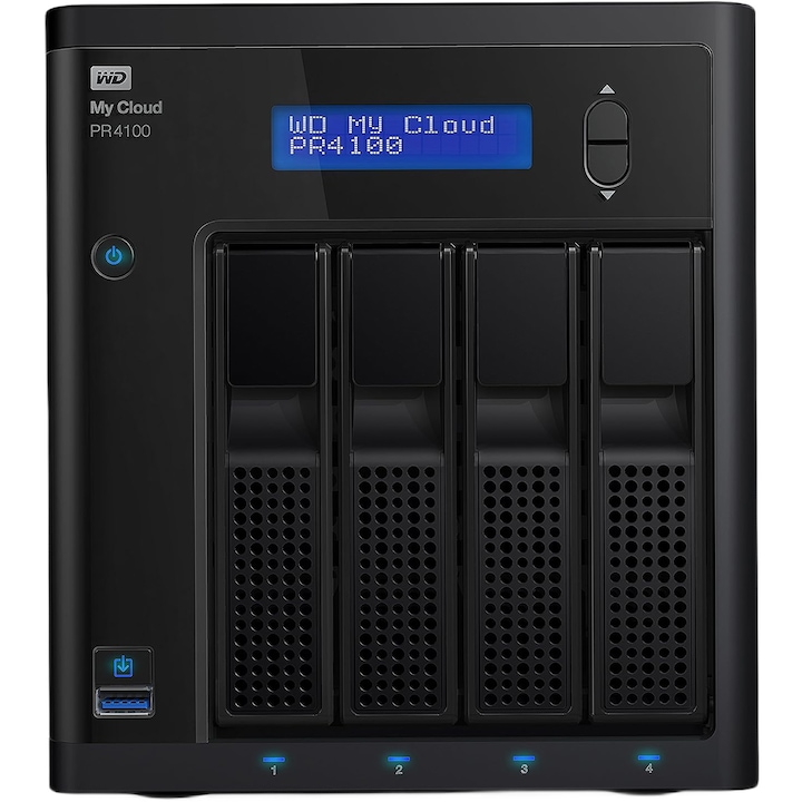 Hálózatra csatlakoztatott WD My Cloud Pro Series PR4100 tárhely Intel Pentium N3710 processzorral 2,56 GHz-ig, 4 rekeszes, 4 GB DDR3L, 56 TB, 3xUSB 3.0, fekete