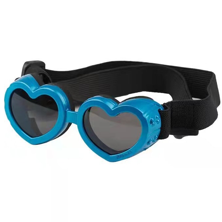 Ochelari de soare pentru caini de talie mica, ochelari de soare in forma de inima cu protectie UV si curea reglabila, albastri