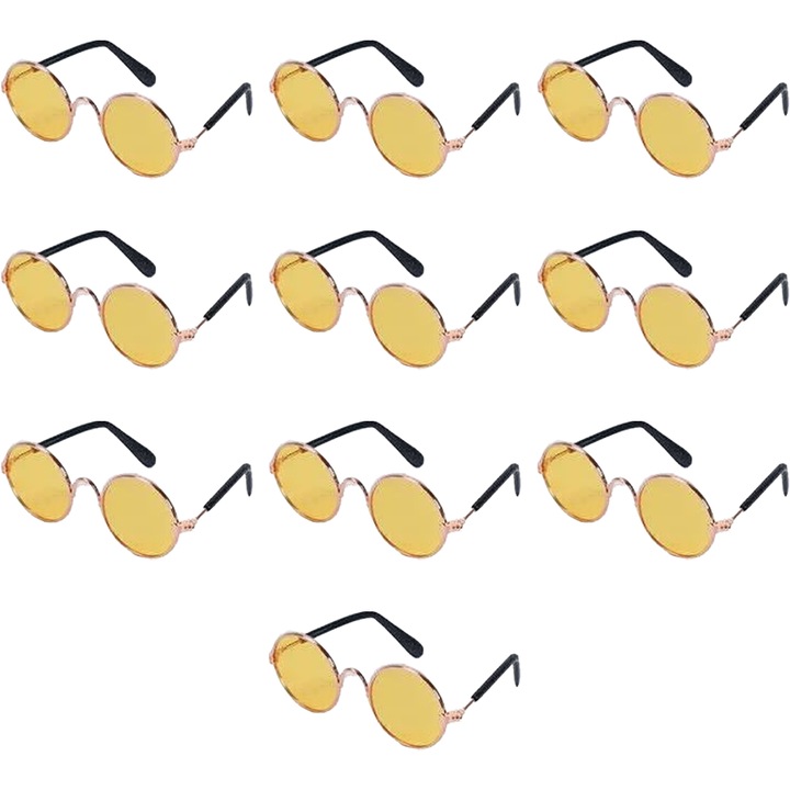 Set 10 ochelari de soare rotunzi pentru animale, Metal, Galben