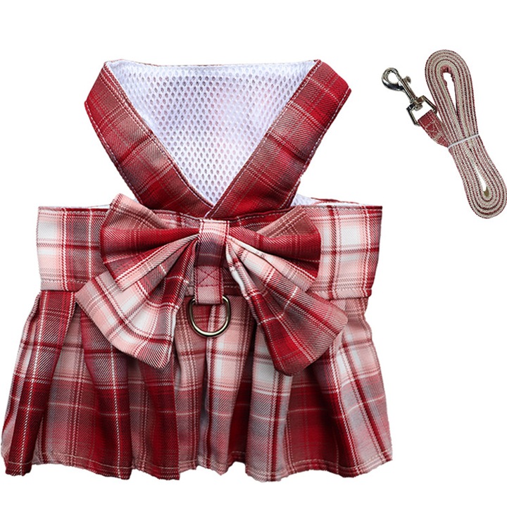 Set lesa si fusta cu inel D pentru cateluse, design cu buline, XS