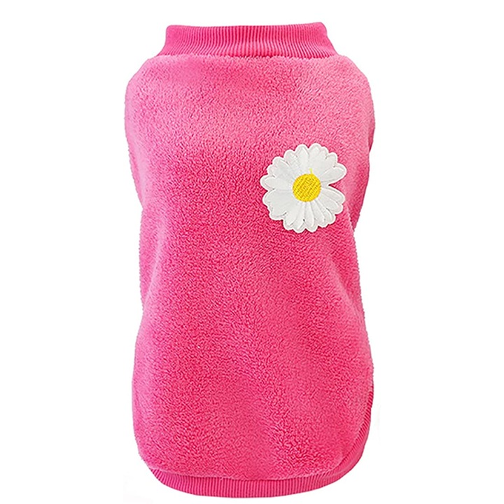 Pulover pentru caini, model crizantema, coral fleece si bumbac, rosu, marime medie