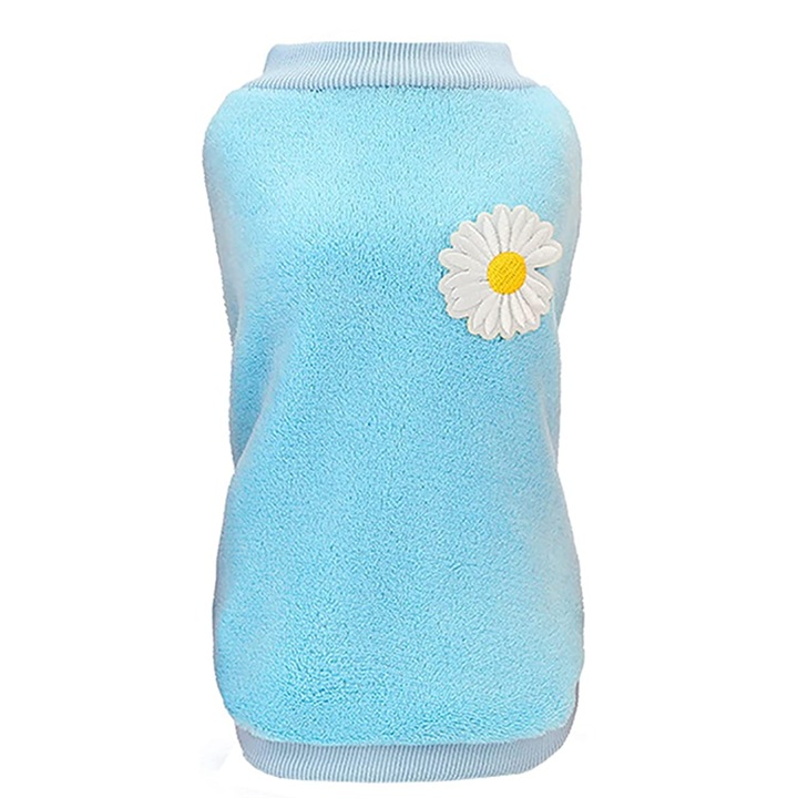 Pulover pentru caini, model crizantema, fleece coral si bumbac, albastru, marime medie