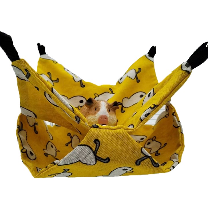 Hamac pentru porcusori de Guineea, Cozevdnt, design cu doua niveluri, galben, 4 colturi cu carlige