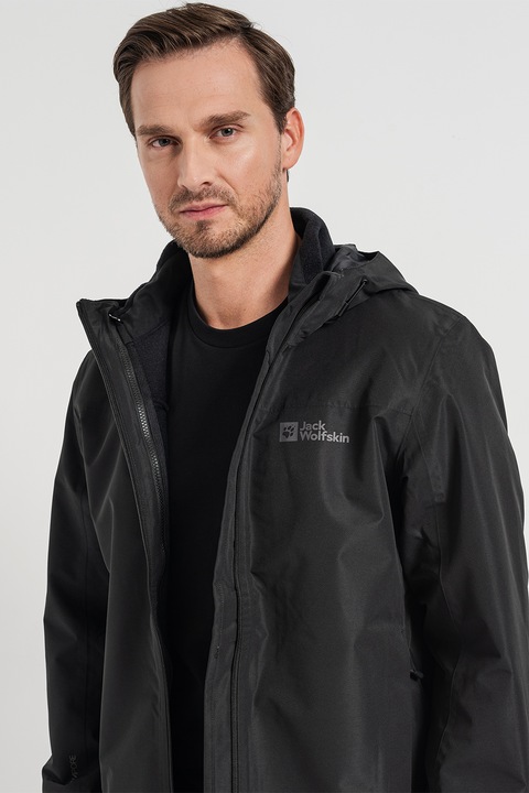 Jack Wolfskin, Geaca cu captuseala detasabila si model 3in1 pentru drumetii Taubenberg, Negru