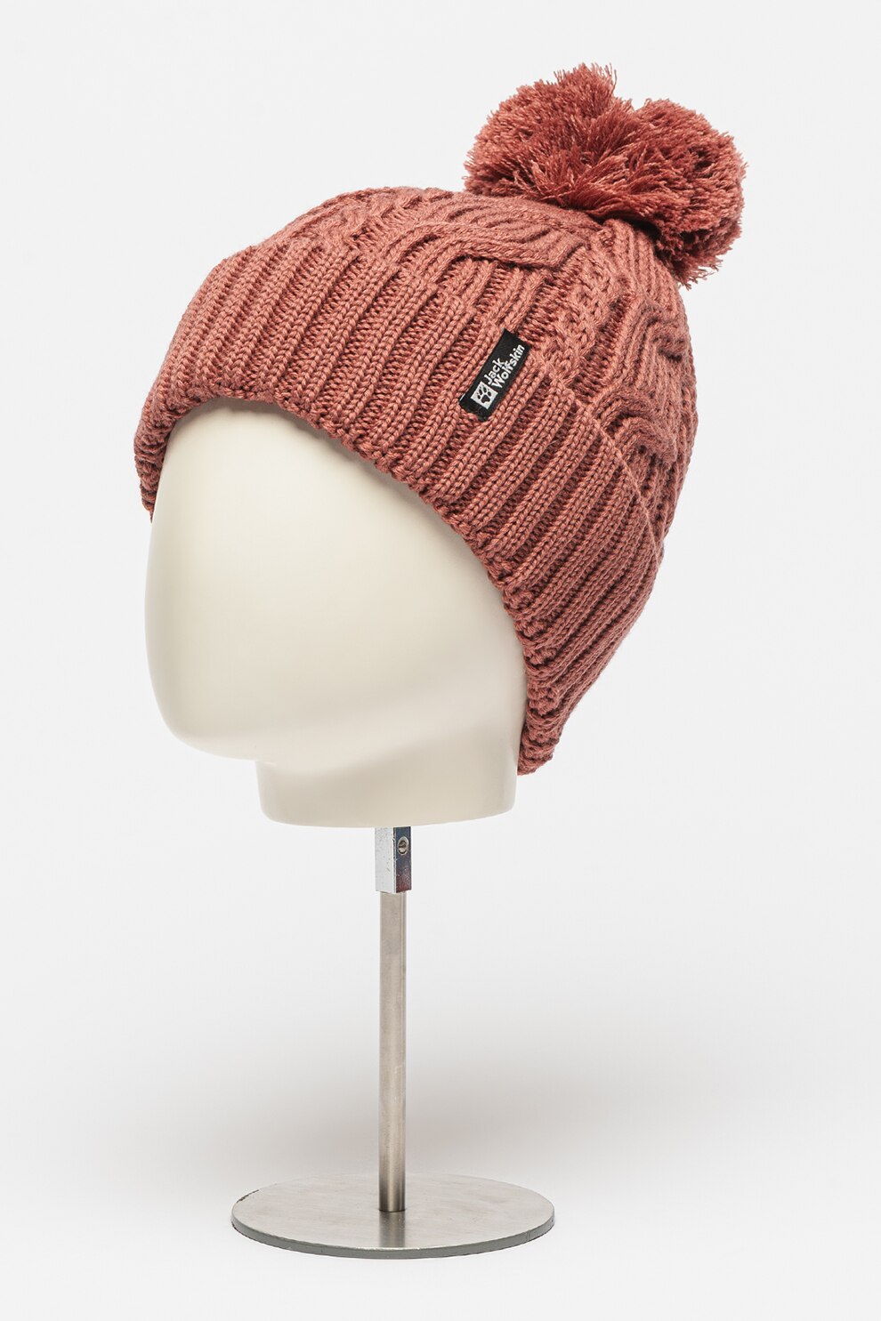 Jack Wolfskin, Caciula din amestec de lana cu ciucure si model torsade, Capsuniu